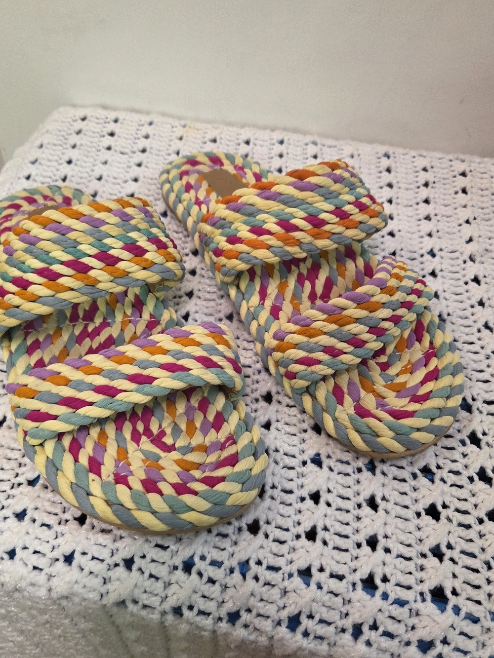 Women's Multicolor Braided Slide Sandals - Colorful Summer Comfort